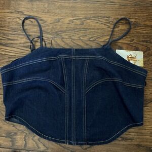 Sincerely Jules blue jean denim cropped adjustable strap Spaghetti Strap XL NWT